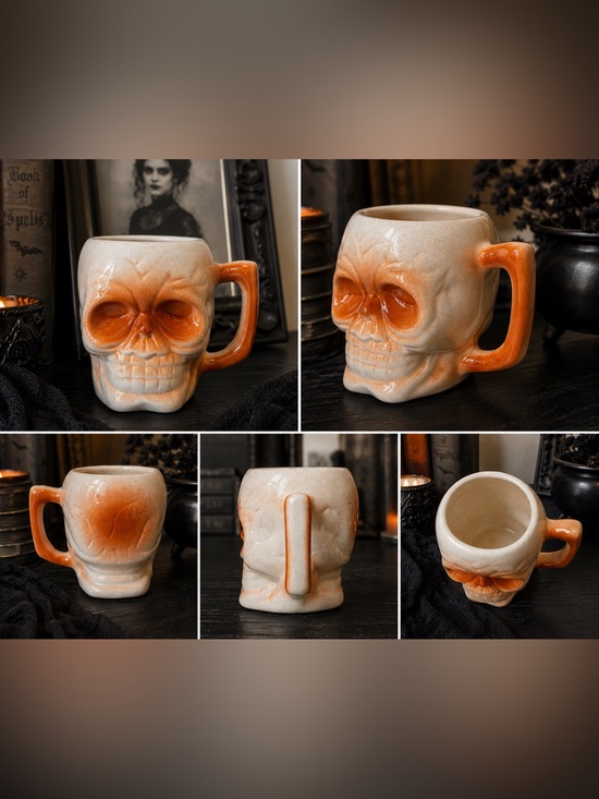 Other - Orange and White Skull Mug EUC